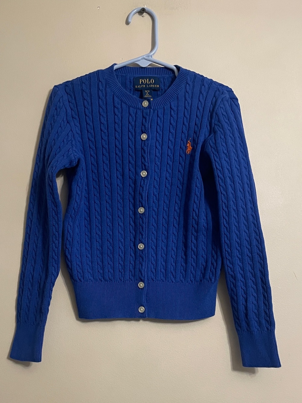 Ralph Lauren Cotton Royal Blue Cable-Knit Button Cardigan